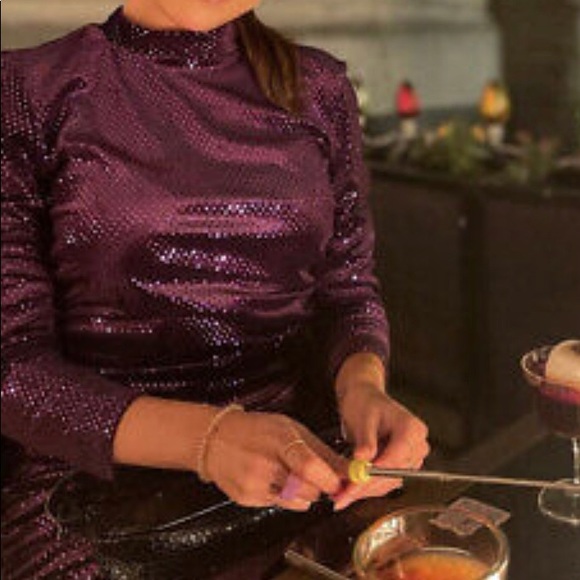 NWT ZARA PURPLE SPARKLY MIDI VELVET DRESS - Picture 10 of 15